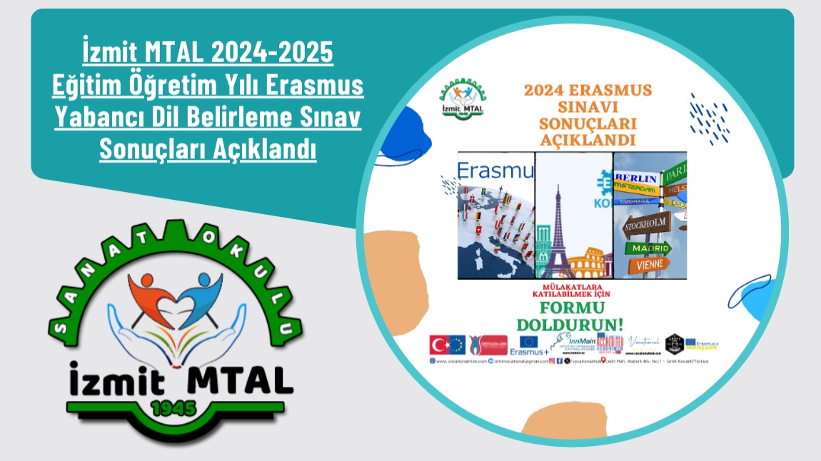 İzmit MTAL 2024-2025 Eğitim Öğretim Yılı Erasmus Yabancı Dil Belirleme Sınav Sonuçları Açıklandı